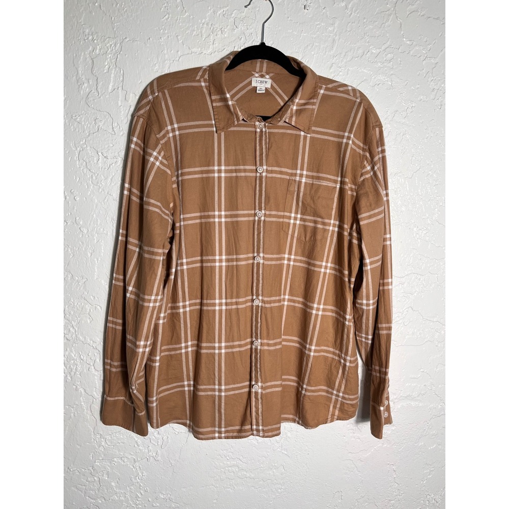 J.Crew XL Brown Plaid 100% Cotton Button Up Shirt Long‎ Sleeve Women's XL